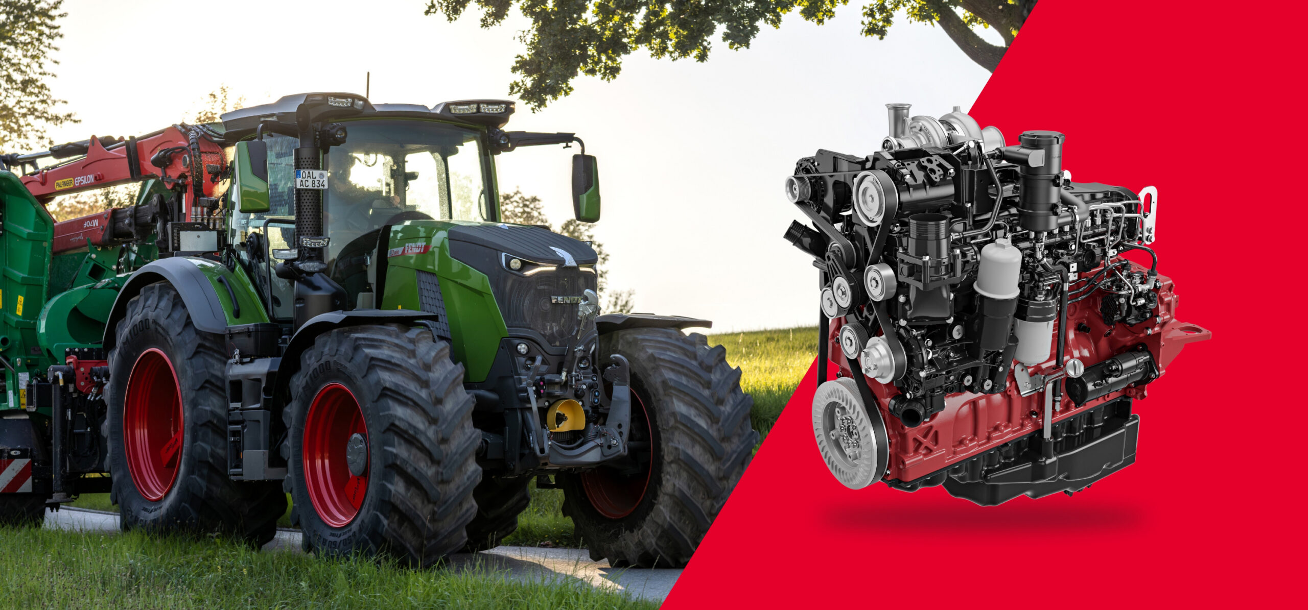 Kuvassa on Fend 800 Vario Gen5 -traktori sekä sen voimanlähteenä oleva AGCO Powerin CORE80-moottori